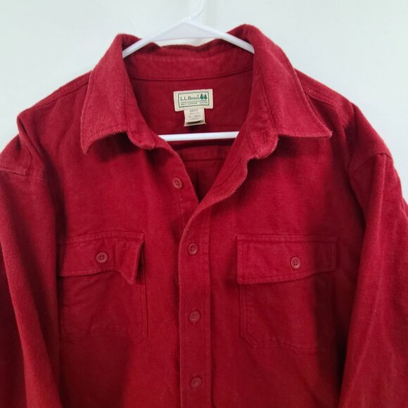 LL BEAN Red 2 Flap Pockets Flannel  Shirt Men's Size XL - Picture 3 of 6
